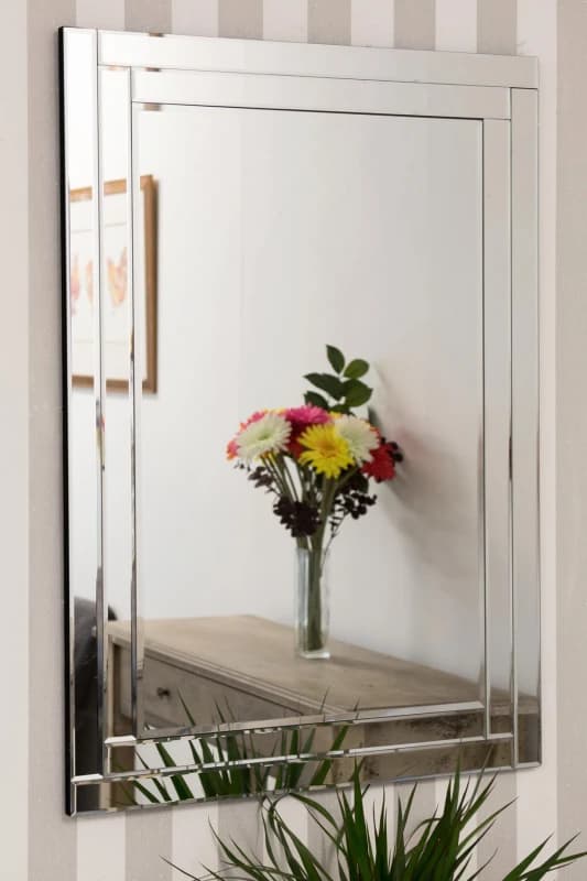 Mirroroutlet Luxford All Glass Bevelled Wall Mirror 100 X 70 Cm