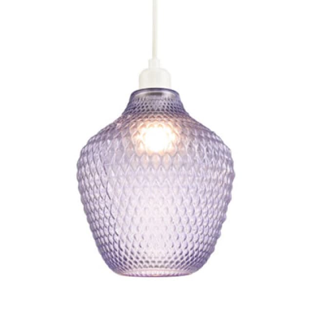 Happy Homewares Designer Soft Lilac And Purpler Curvy Diamond Etched Glass Pendant Lamp Shade