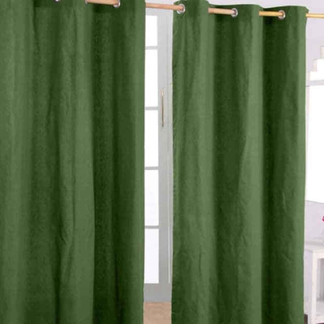 Homescapes Cotton Plain Dark Olive Green Ready Made Eyelet Curtain Pair, 137 X 182 Cm