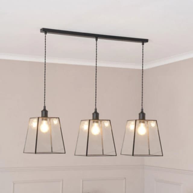 ValueLights ValueLights Susie Glass Lantern Lamp Shade 3 Drop Diner Ceiling Pendant Light with LED Bulbs in Black One Size Unisex 5059406063657