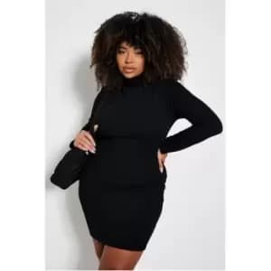 I Saw It First Plus Size Structured Rib Roll Neck Bodycon Mini Dress - Black