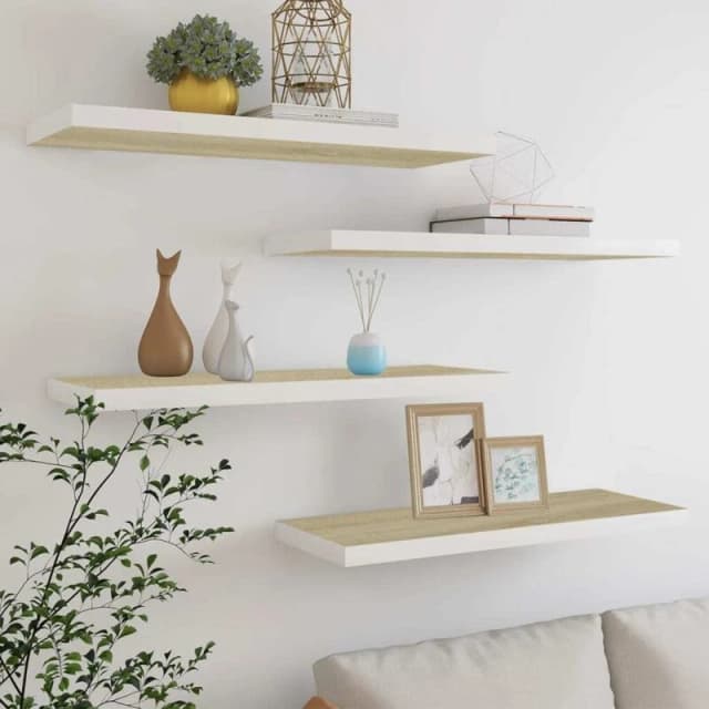 VIDAXL Vidaxl - Floating Wall Shelves 4 pcs Oak and White 80x23.5x3.8cm mdf 8720286416822