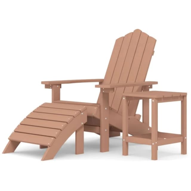 VIDAXL Garden Adirondack Chair with Footstool & Table hdpe Brown Vidaxl 8720286847299