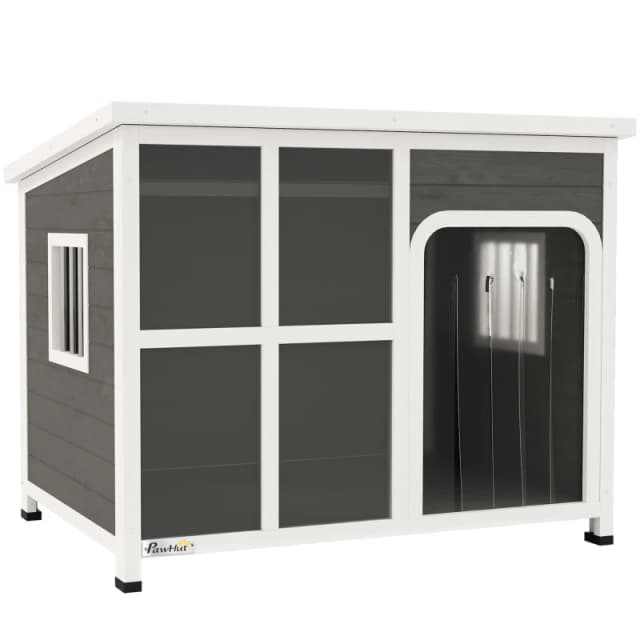 PawHut Wooden Dog Kennel Outdoor w/ Openable Top - Large TJ Hughes Light Grey 5063603324565