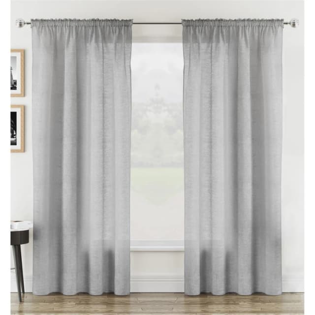 Tyrone Textiles Rhodes Silver Linen-Look Sheer Voile Panels - Pair 140 X 229Cm (55X90")
