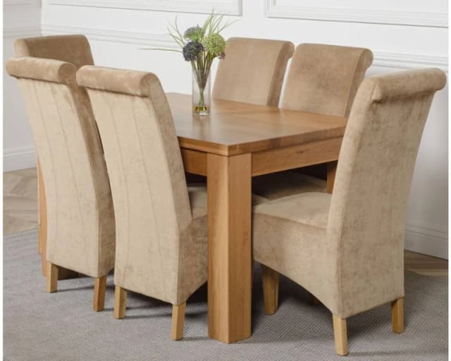 Thats Furniture Dakot 127 x 82cm Oak Small Dining Table & 6 Montana Fabric Chairs in Beige Size: 127 x 82cm Beige Unisex 127 x 82 cm