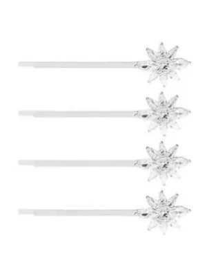 Jon Richard Silver Plated Cubic Zirconia Floral Hair Slides Pack Of 4