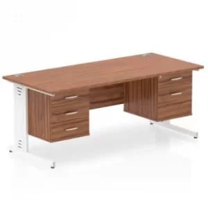 Impulse 1600 Rectangle White Cable Managed Leg Desk WALNUT 1 x 2 Drawer 1 x 3 Drawer Fixed Ped