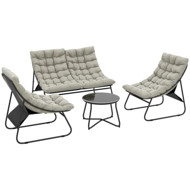Outsunny 4 PC Garden Furniture Set with Loveseat, Chairs, Table, Light Grey 84G-527V70LG
