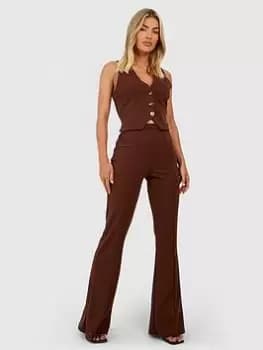 Boohoo Crepe Fit & Flare Trousers - Chocolate, Brown, Size 12, Women