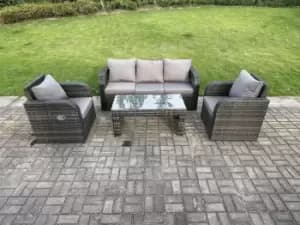 Fimous 5 Seater Outdoor Dark Grey Rattan Lounge Complete Sofa Set with Oblong Coffee Table