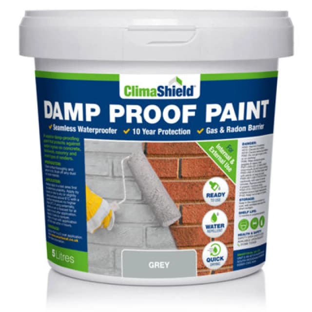 Climashield Damp Proof Paint - Waterproof Paint, (Grey), Liquid Dpm, Breathable Protection, Damp-Proof, Internal And External, 5L