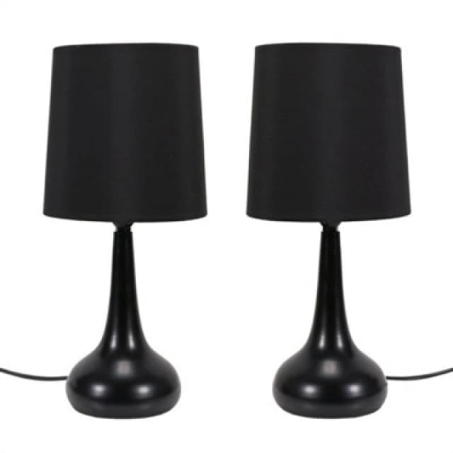 ValueLights Teardrop Pair of Black Touch Table Lamps with Fabric Shade Black