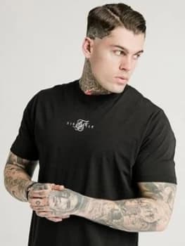 SikSilk Short Sleeve Square Hem Tee - Black, White Size M Men