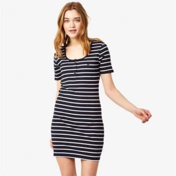 Jack Wills Amy Button Ribbed Mini Dress - Navy Stripe
