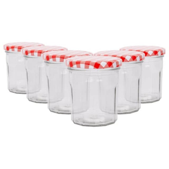 Argon Tableware Glass Jam Jars With Red Gingham Lids - 250ml - Pack Of 6