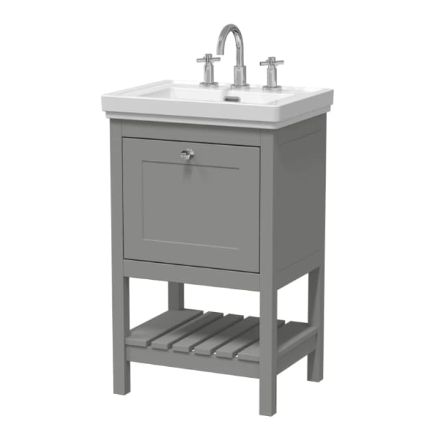 Balterley Floor Standing 1 Drawer Vanity 3 Tap Hole Fireclay Basin Grey 500mm Grey