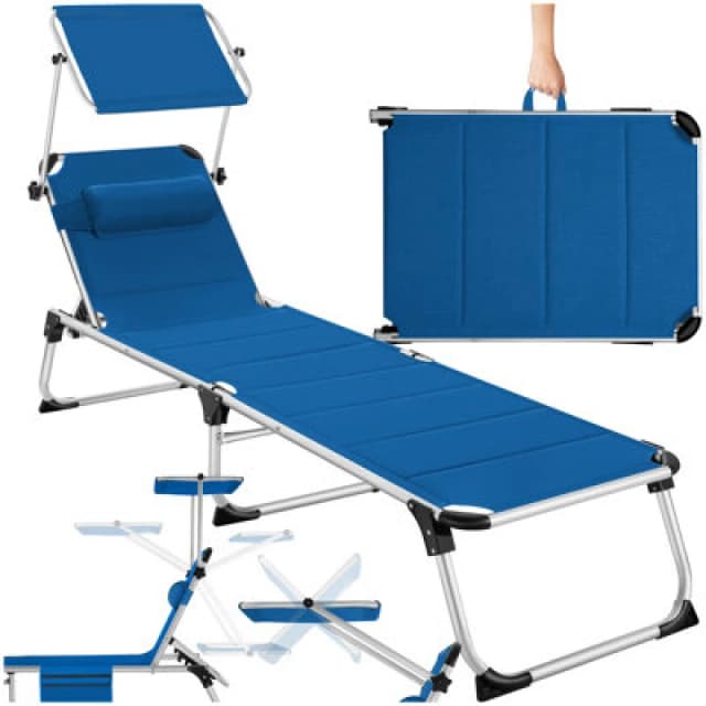 Tectake 1 Sun Lounger Lorella - Padded, Foldable, With Aluminium Frame - Blue