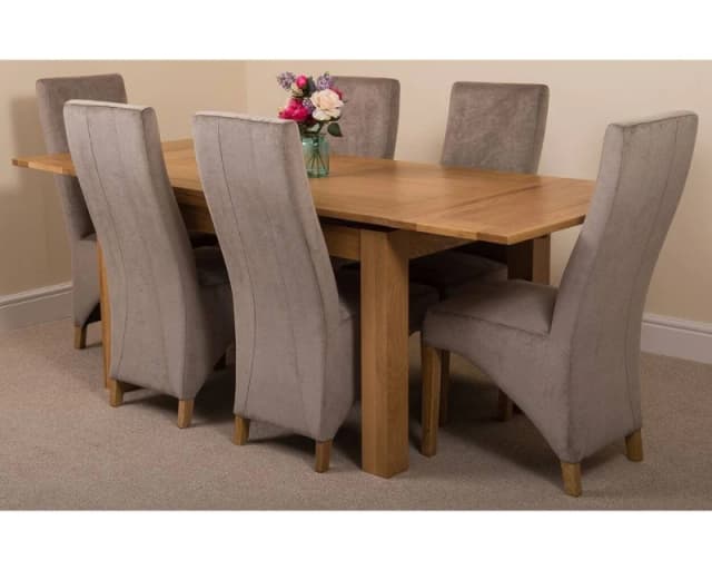 Thats Furniture Richmond 140-220cm Oak Extending Dining Table & 6 Lola Fabric Chairs in Grey Grey Unisex