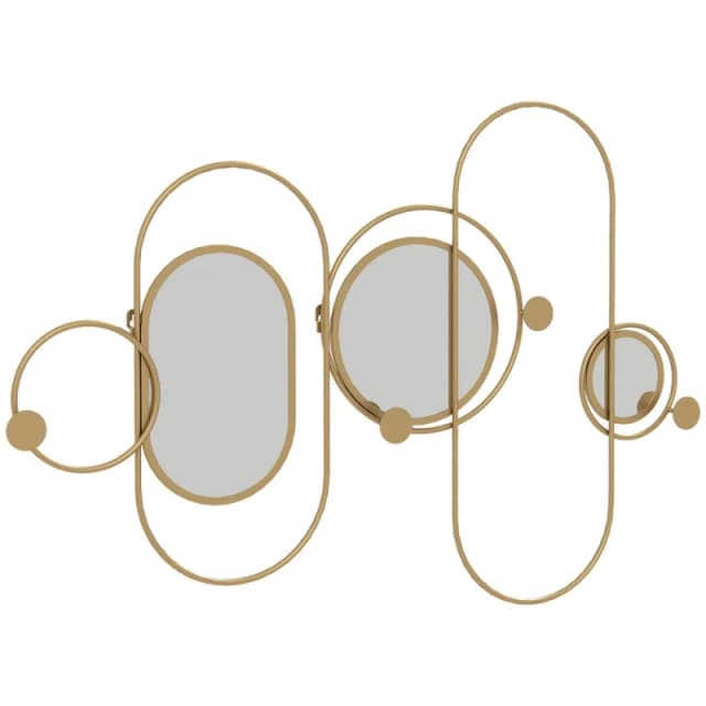 HOMCOM HOMCOM Metal Wall Art with Mirrors, Coat Hooks, Decorative Mirror Decor, Gold 5056725393823