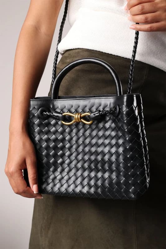 Where's That From Womens 'Luna' Woven Leather Tote Bag With Gold Detail in Black Female