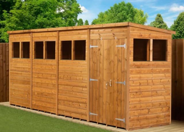 Empire Sheds Empire Modular Pent 16X4 Dipped Treated Tongue And Groove Wooden Garden Shed Double Door Windows (16' X 4' / 16ft X 4ft) (16X4)