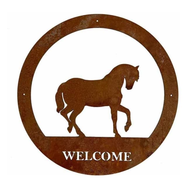 Horse Welcome Wall Art - Small - Steel - W29.5 x H29.5cm - Bare Metal/Ready to Rust PoppyHorseWlcmsml295MmWA13R