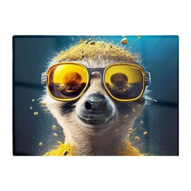 Warren Reed Designer Meerkat With Golden Glasses Splashart Glass Chopping Board