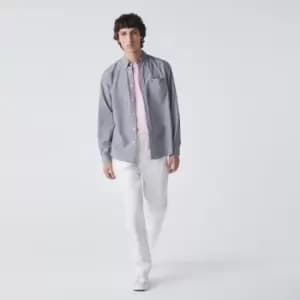 Lacoste Mens Regular Fit Cotton Poplin Shirt Size 15¾ White / Navy Blue