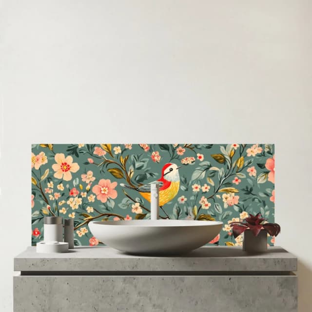 Warren Reed - Designer Chilling In The Branches Glass Bathroom Splashback Multicolor Unisex