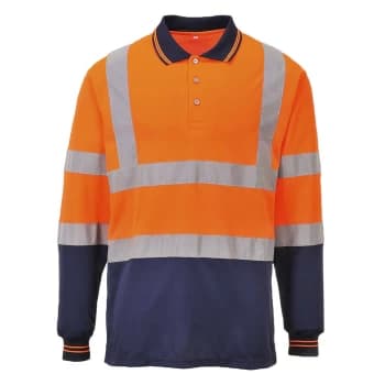 Portwest Mens Hi Vis Long Sleeved Polo Shirt Orange / Navy 2XL