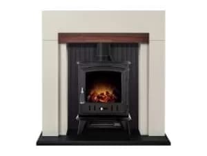 Adam Salzburg 1.8kW Electric Stove Fire Suite - White & Oak