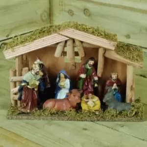 30 CM 9 piece Hand Decorated wooden Traditional Christmas Nativity Set