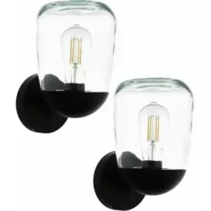 Loops - 2 pack IP44 Outdoor Wall Light Black Aluminium & Plastic 1x 60W E27 Lamp