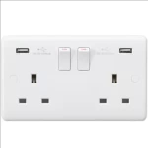 KnightsBridge Curved Edge 13A 2G Switched Socket with Dual USB Charger (5V DC 3.1A shared)