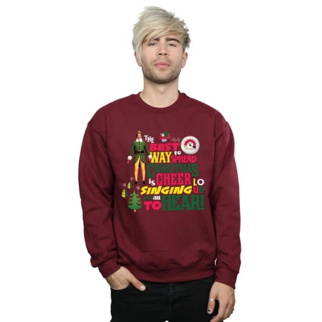 Elf Elf Men Christmas Cheer Sweatshirt in Burgundy Size: Small Burgundy S Male 5057736087497