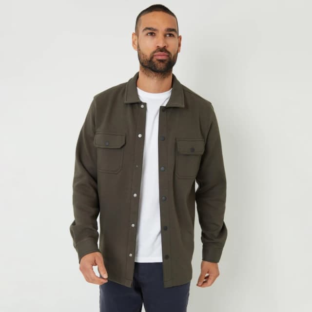 Threadbare Cotton Blend Popper Fastening Pique Shacket - Green Green L