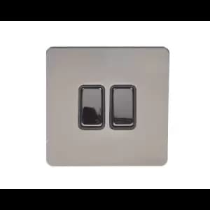Schneider Electric Ultimate Screwless Flat Plate - Double Rocker 2 Way Light Switch, Single Pole, 16AX, GU1422BBN, Black Nickel with Black Insert