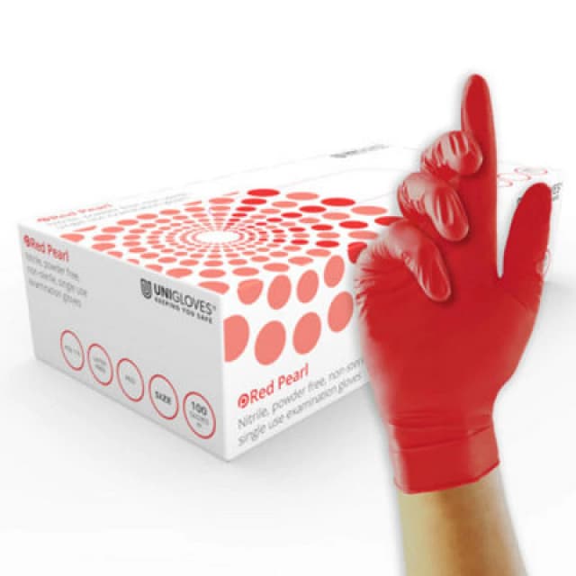 Unigloves Pearl Red Nitrile Disposable Gloves L Pack of 100 ARC11967 ARC11967