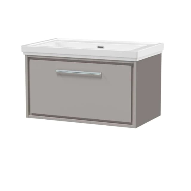 Balterley Modern Wall Hung Single Drawer Bathroom Vanity With Fireclay Basin, Pebble Grey, 800mm