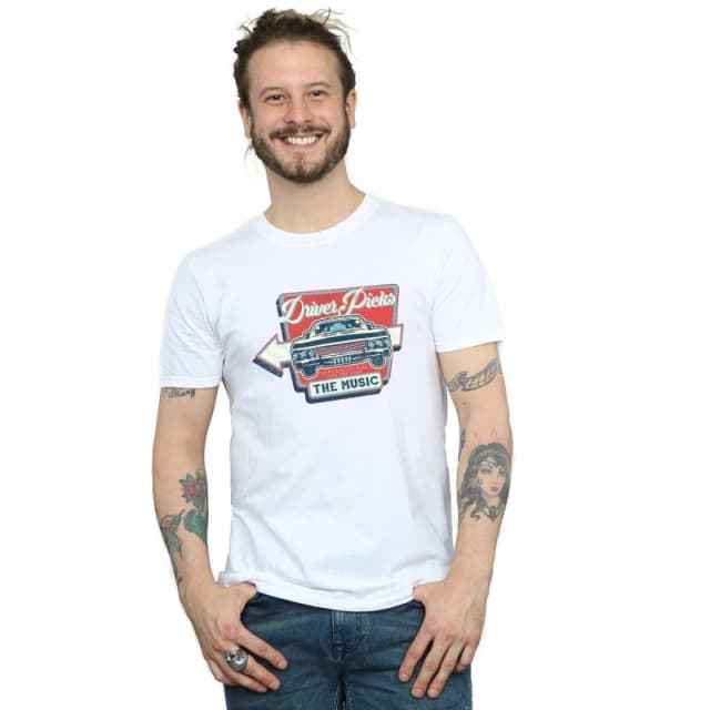 Supernatural Supernatural Men Driver Picks The Music T-Shirt in White Size: Small White S Male 5057972337615