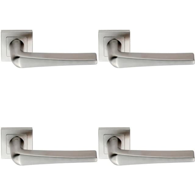 Loops 4x PAIR Square Cut Tapered Handle on Square Rose Concealed Fix Satin Steel Metallics