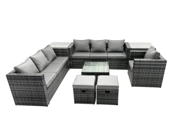 Fimous 9-seater Patio Coffee Table Sofa Set with 2 Side Tables 2 Small Stools in Dark Grey Dark Grey Unisex
