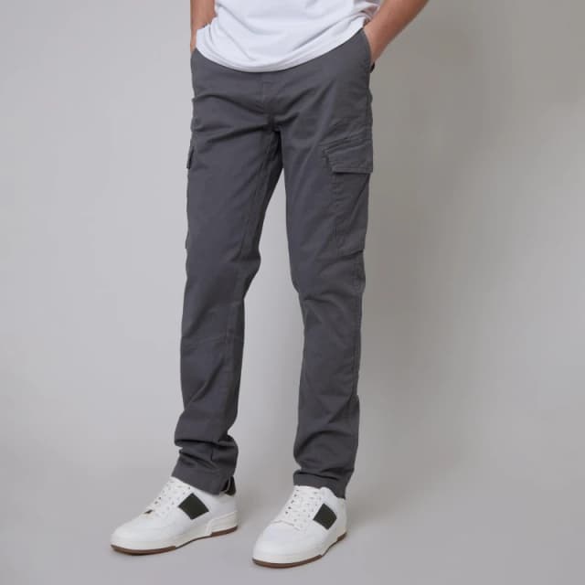 Threadbare Threadbare Men 'Drill' Cotton Cargo Trousers With Stretch in Grey Size: 32R Grey 32R Male 7625914399939
