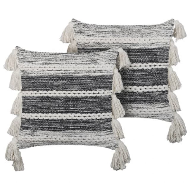 Beliani Set Of 2 Decorative Cushions Rochea Cotton 45 X 45cm Black Striped