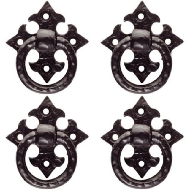 Loops 4x Ornate Cabinet Ring Pull on Cross Backplate 35mm Fixing Centres Black Antique Black