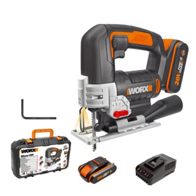 Worx 20V Cordless Jigsaw With Tool-Less Blade Change, 1X 2.0Ah Battery And Charger Wx543
