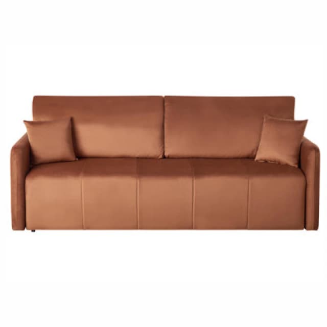 Beliani Sofa Bed 3 Seater Egge Velvet Golden Brown