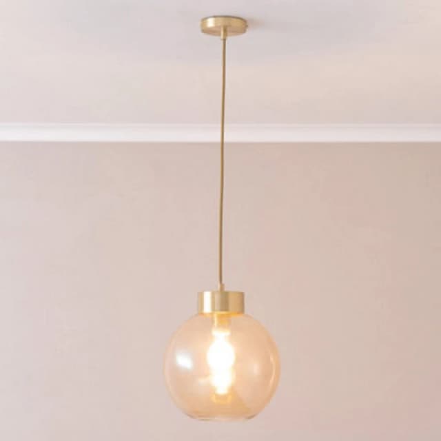 ValueLights ValueLights Bellamy Amber Glass Globe Brushed Gold Cap Ceiling Pendant Light with LED Bulb Amber One Size Unisex 5059406063596