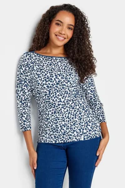 M&Co Dalmation Boat Neck Top Blue